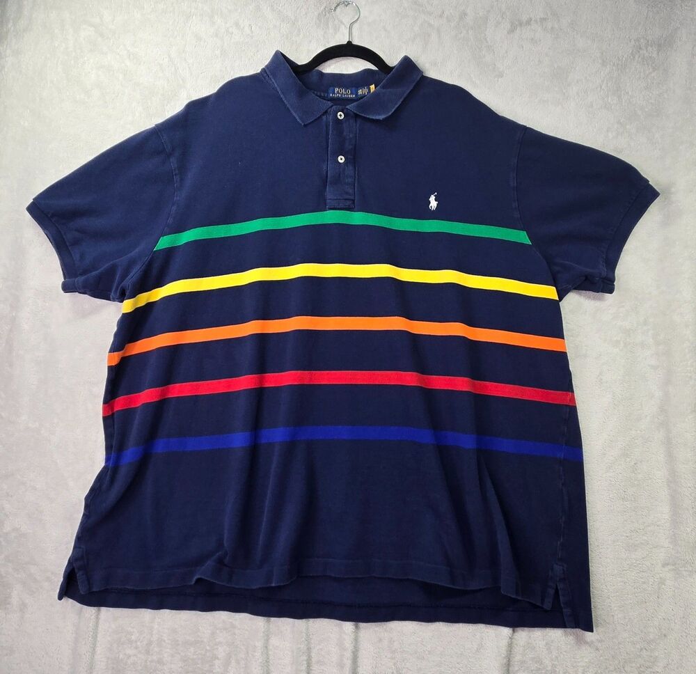 Polo Ralph Lauren Polo Shirt Men’s 4X Classic Fit Navy Blue Multi Color Striped